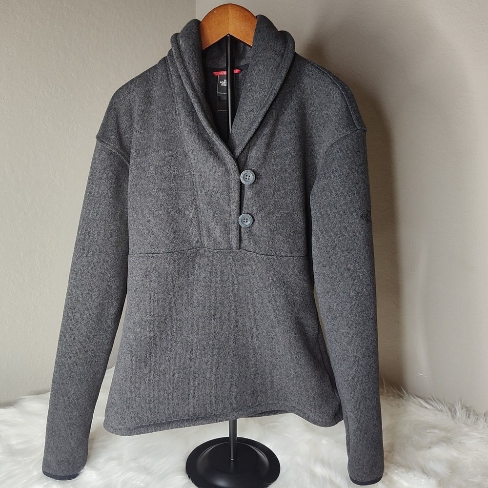 The North Face Crescent Sunset Pullover Women Small Grey Shawl Collar Fleece‎